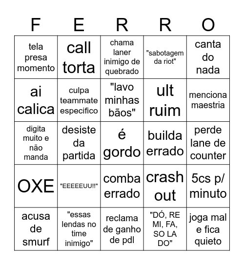 BINGO DAS PARTIDAS DO GORDOX Bingo Card
