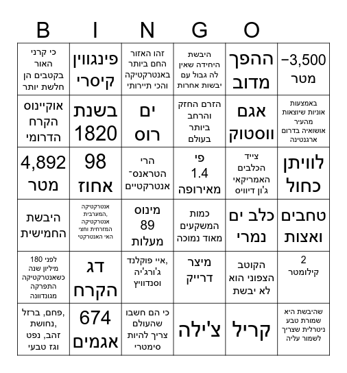 אנטארקטיקה Bingo Card