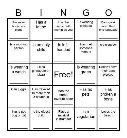 Find Someone Who... Bingo Card