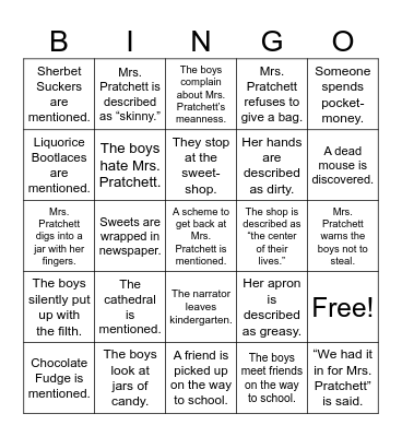 The Bicycle & The Sweet Shop Bingo Card