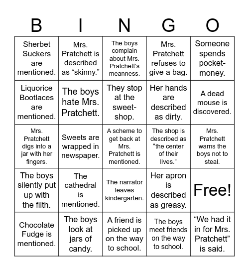 The Bicycle & The Sweet Shop Bingo Card