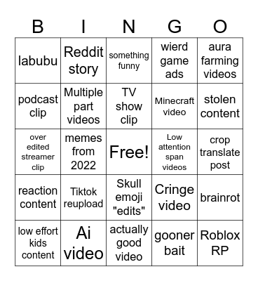 Youtube shorts bingo Card