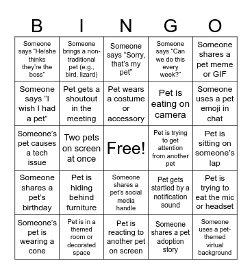 Animal Bingo Card