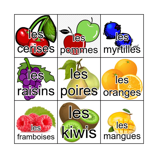 Les Fruits Bingo Card