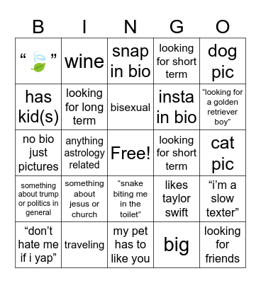 hinge bingo revamp Bingo Card