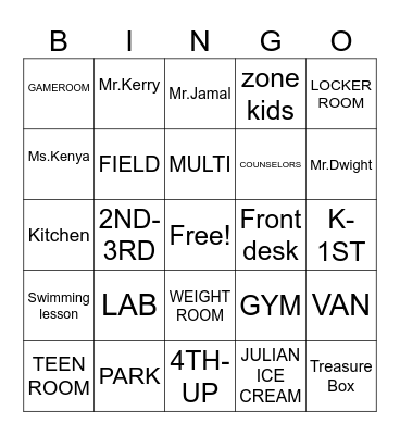 Northwest Community Center Bingo Card