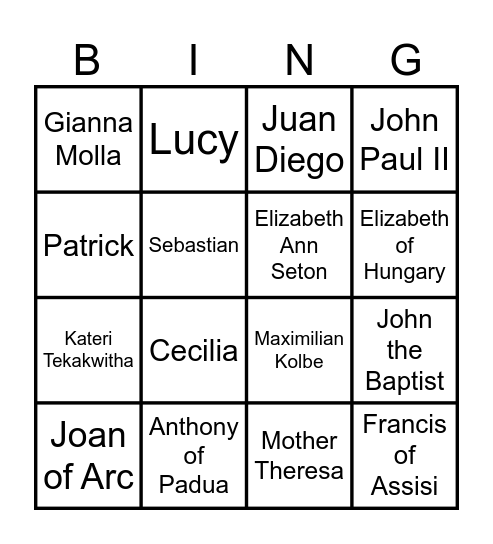 SAINTS Bingo Card