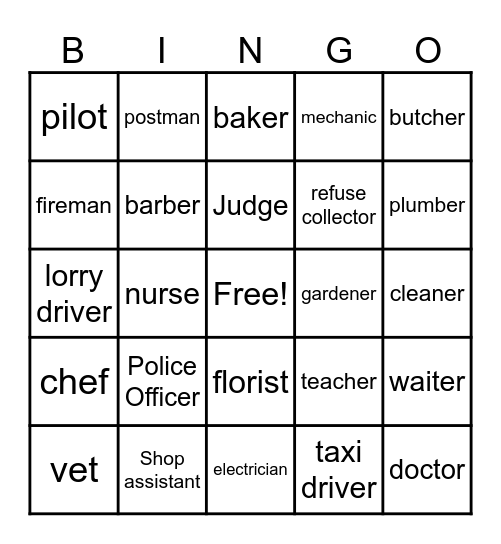 Jobs Bingo Card