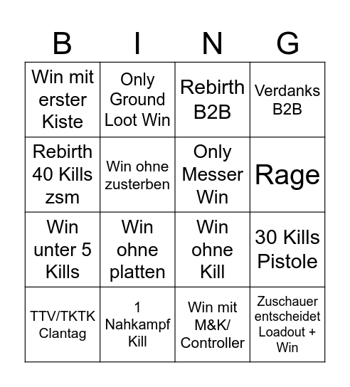 Warzone Bingo Card
