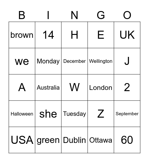 Revision Bingo! Bingo Card