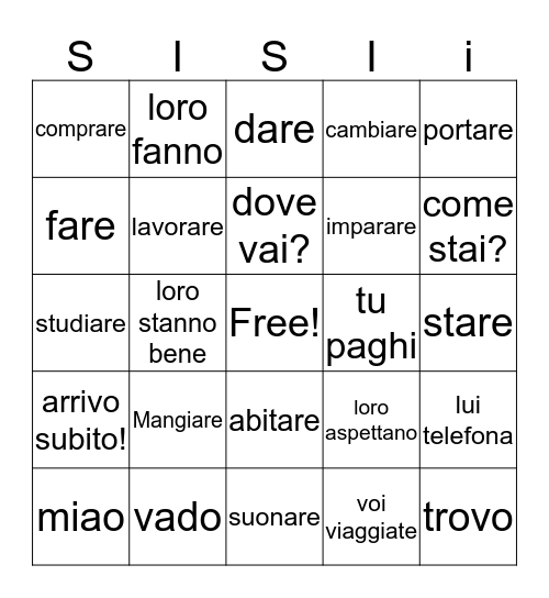 ARE ARE ARE ARE VERBS MIAO Bingo Card