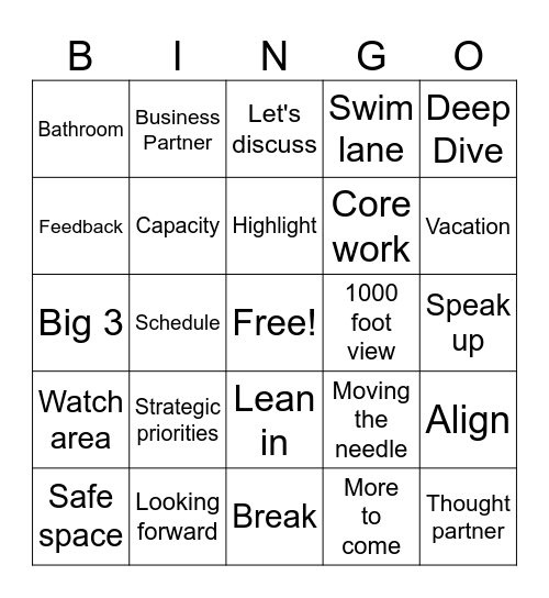 Corporate Jargon Bingo Card