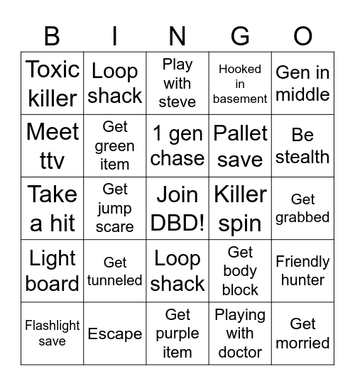 Dbd survivor Bingo Card