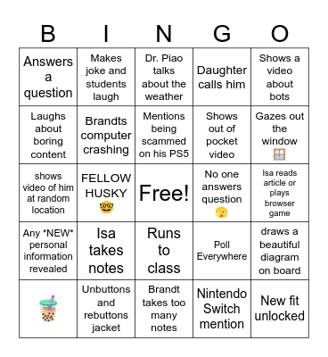Dr. Piao Bingo Card