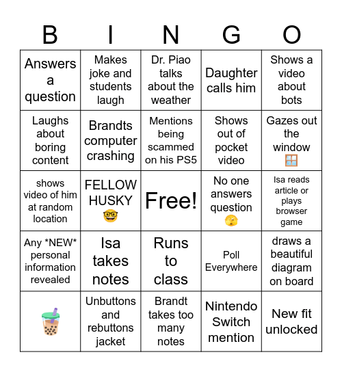 Dr. Piao Bingo Card