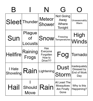 Minnesota Weather Bingo Card