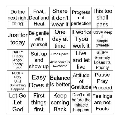 Abstinence is Awesome with OA Bingo Card