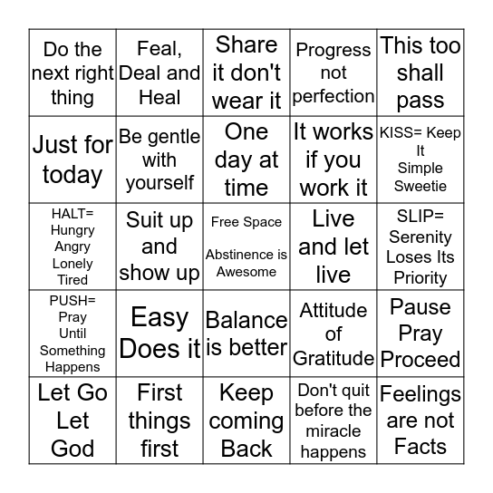 Abstinence is Awesome with OA Bingo Card