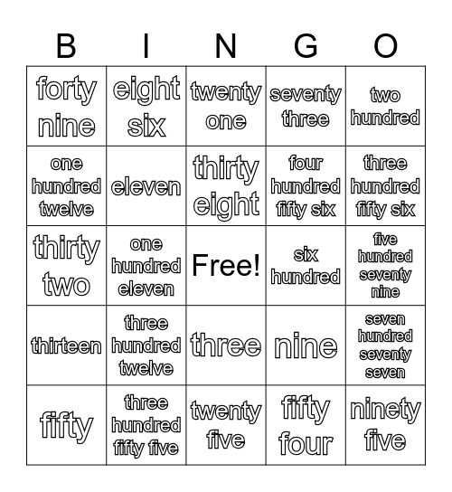 Numbers! Bingo Card