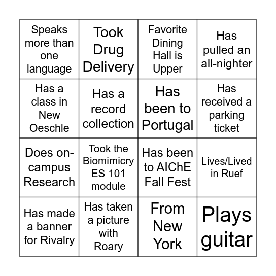 Lafayette's ChemEs Bingo Card