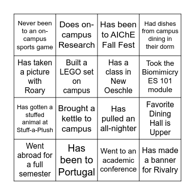 Lafayette's ChemEs Bingo Card