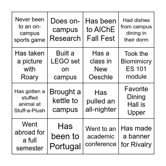 Lafayette's ChemEs Bingo Card
