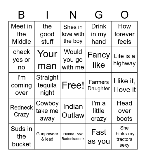 Country Hits Bingo Card