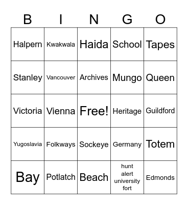 Untitled Bingo Card
