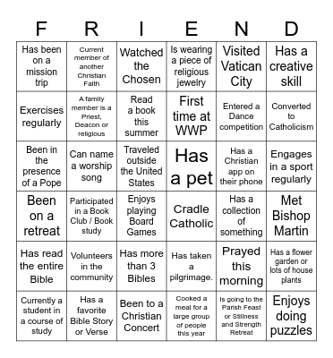 Walking with Purpose Bingo Card