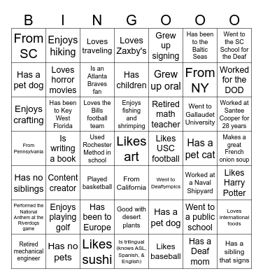 Deaf Panel Bingo Card