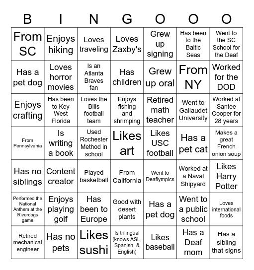 Deaf Panel Bingo Card