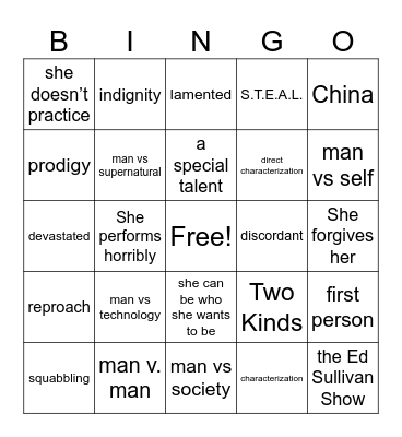 Two Kinds Bingo Card