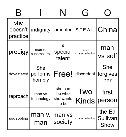 Two Kinds Bingo Card