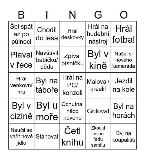 Prázdniny Bingo Card