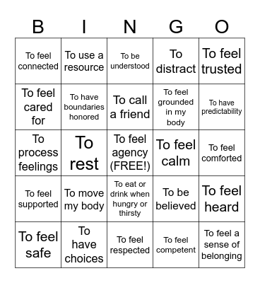 Attachment Bingo Card