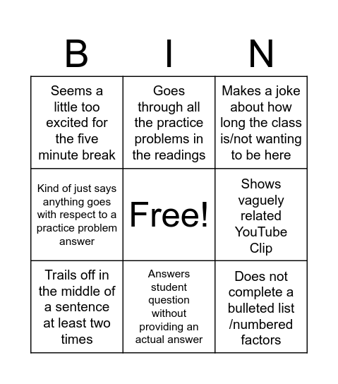Evidence Bingo Card