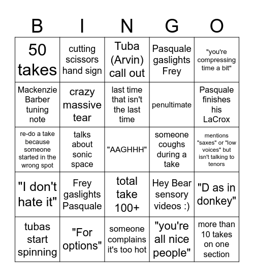 Recording Session Bingo !! Bingo Card