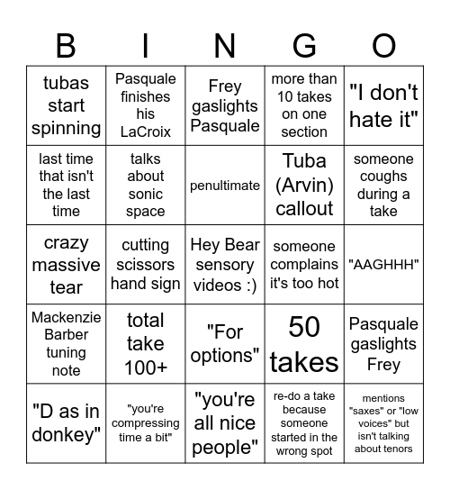 Recording Session Bingo !!! Bingo Card