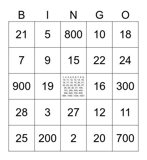 Numbers in English Bingo Card