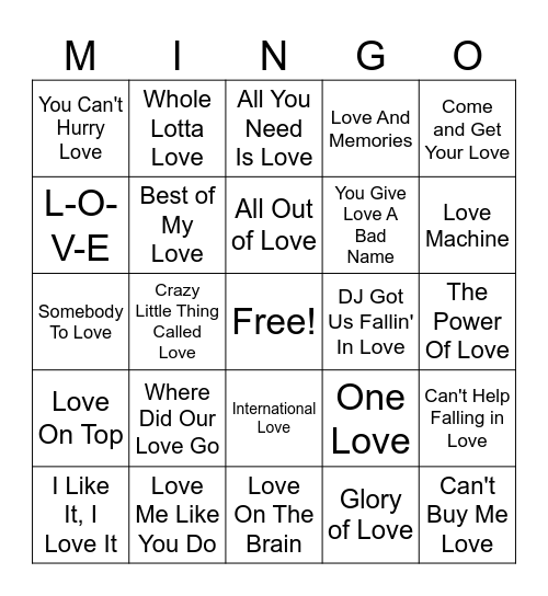 Love Me Tender… Love Me Bingo Card