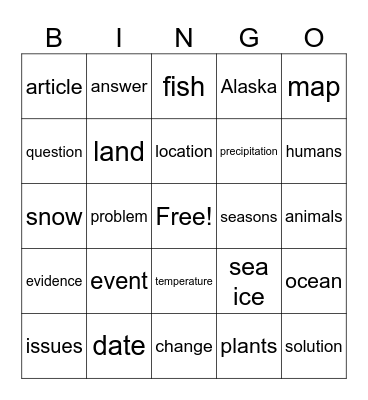 Alaska History Unit I Bingo Card