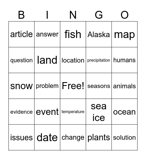 Alaska History Unit I Bingo Card