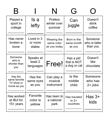 "Find Someone Who" Bingo Card