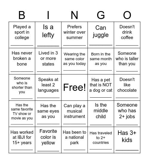 "Find Someone Who" Bingo Card
