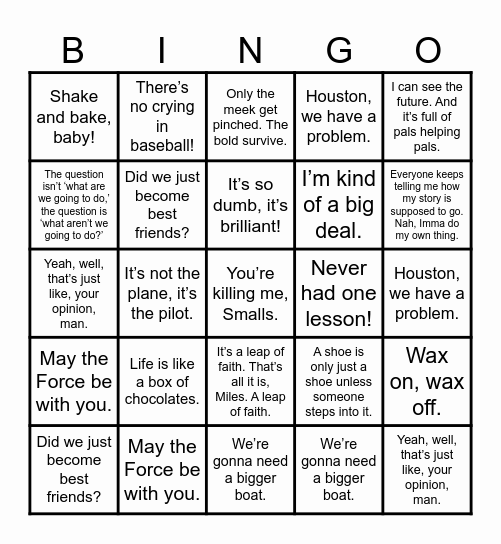 September Movie Quote Bingo Card