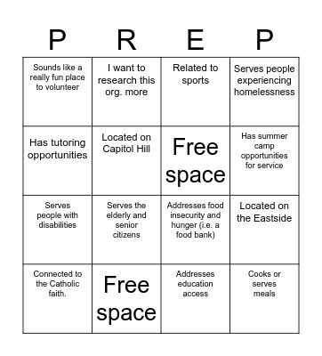 Service Fair 2025 BINGO Card