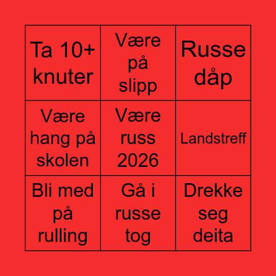 Russ 2026 Bingo Card