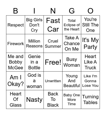 Top Female Artists Bingo Card