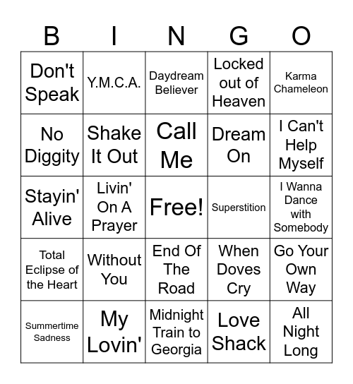 All Out Pop Bingo Card