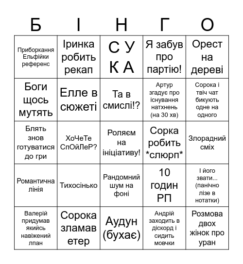 Сорочине DnD БІНГО! Bingo Card